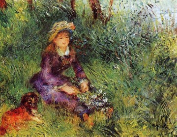 Dog Painting - madame with a dog Pierre Auguste Renoir